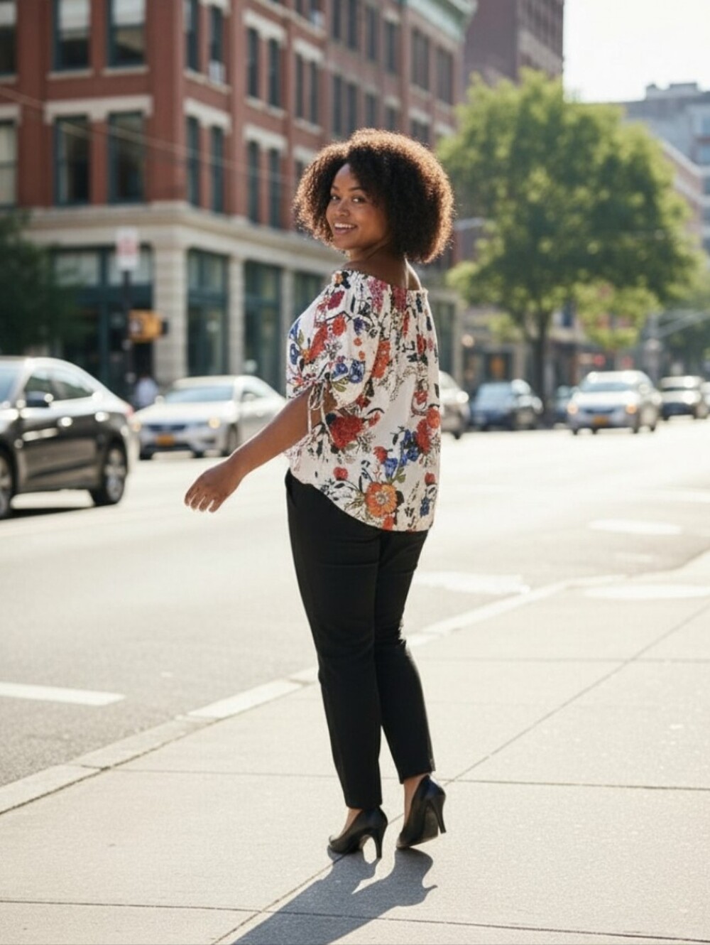 harvé benard White Floral Off-The-Shoulder Top Floral Blouse- NWT- Large